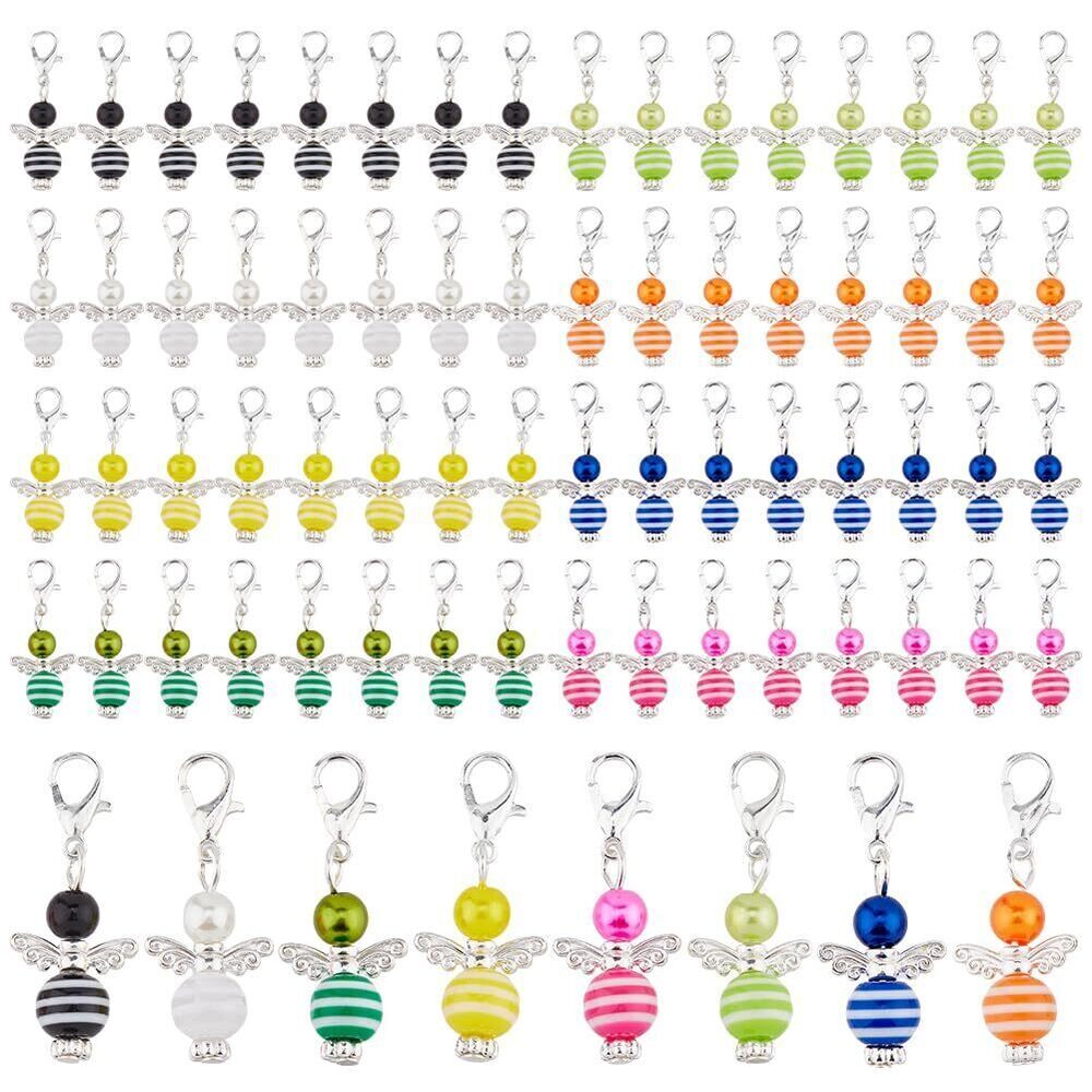 9577 80Pcs 8 Colors Angel Charms Clip On Charms Colorful Pearl Bead